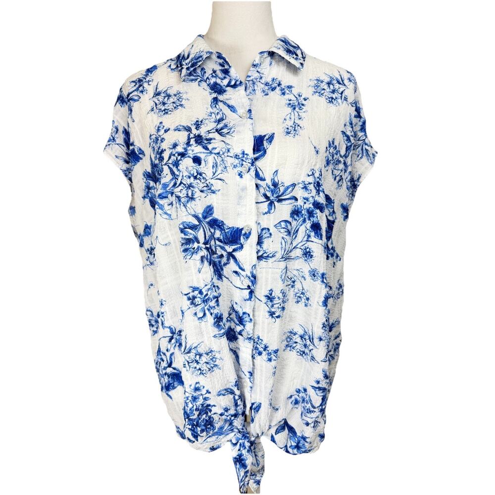 C by One Women's‎ blouse Top Plus Sz 1X Button Up Tie Hem Sleeveless Spring
